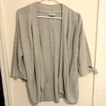 Lucky Brand Cardigan Sweater Womens Size L Gray Open Front 3/4 Tie Sleeve Ribbed - £14.62 GBP