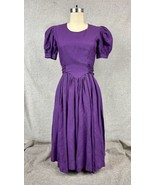 Rare Vintage 1980s Royal Purple Linen Princess Dress Laura Ashley Look XS - £94.55 GBP