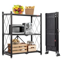 3 Tier Foldable Storage Shelves With Wheels, Kitchen Microwave Carts On Wheels,5 - £81.92 GBP