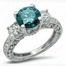 2.25Ct Round Cut Diamond Three Stone Engagement Ring In 14K White Gold Finish - £77.01 GBP