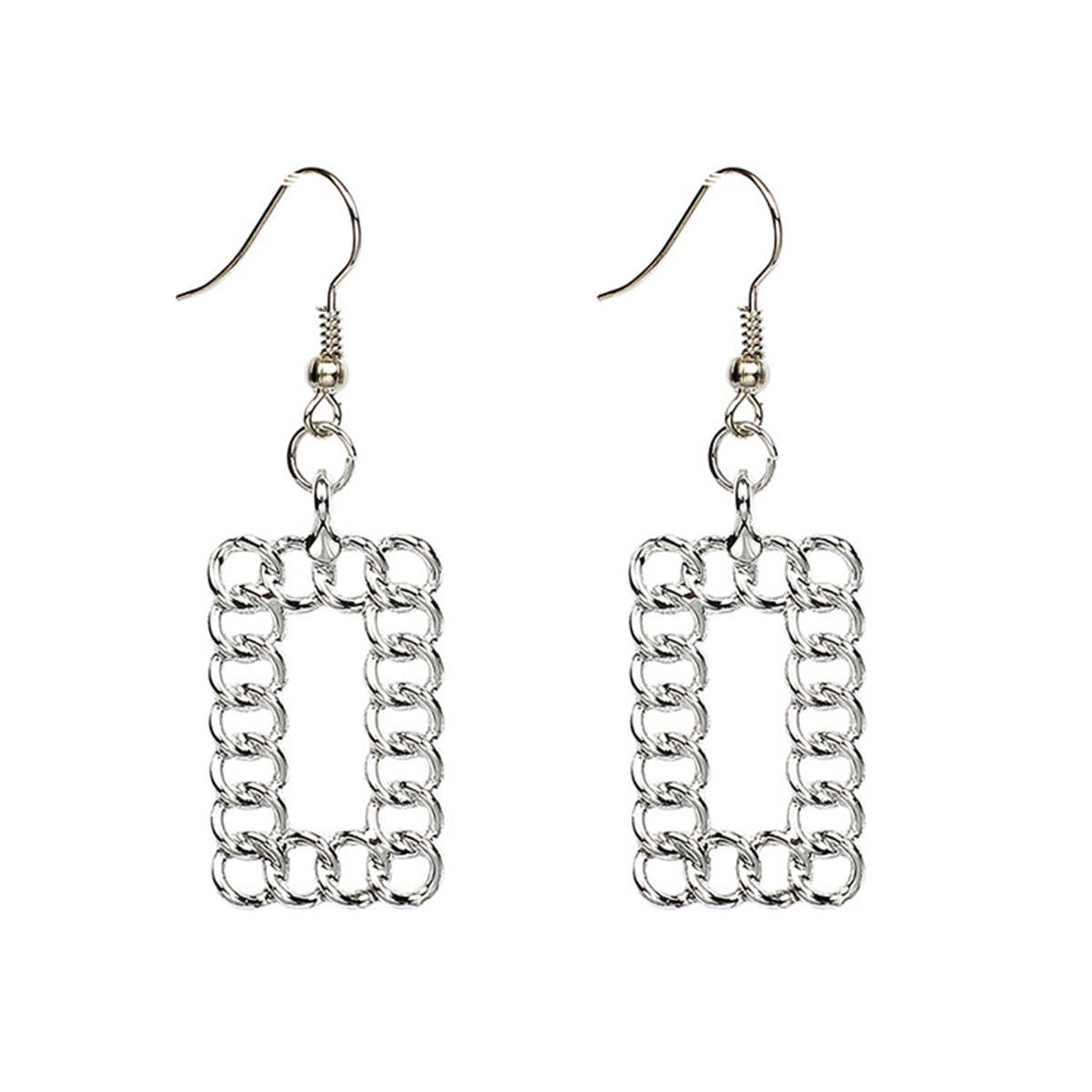 Silver-Plated Open Figaro Rectangle Drop Earrings - $12.99