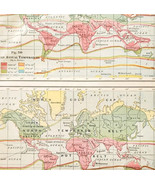 1920 World Map Annual Temperatures Heat Belts Isothermic Lines Vintage DWQ5 - €26,04 EUR
