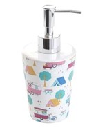 HAPPY CAMPER ~ 2.75&quot; Dia. x 6.75&quot; Tall ~ Soap/Lotion Pump Dispenser ~ Ce... - £22.35 GBP