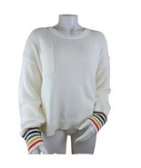 Anthropologie Hem &amp; Thread Sweater Womens L Off White Striped Cuff Pullover - $24.94