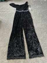 XOXO Womens One Shoulder Black Velour One Piece Jump Suit Size Large Sid... - $42.06