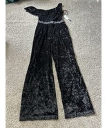 XOXO Womens One Shoulder Black Velour One Piece Jump Suit Size Large Sid... - $57.13 CAD