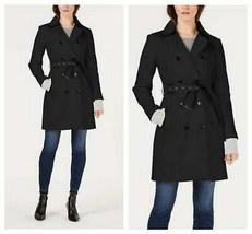I.N.C. Faux-Leather Trim Military Ponte-Knit Coat, Black,Various Sizes - £51.95 GBP