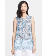 Rachel Zoe Magnolia Lace Up Silk Tunic Top Paisley Blue Floral $195, Sz ... - $44.54