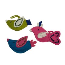 Vintage Handmade Bird Ornaments Colorful Felt Sequins Set Of 3 - £7.41 GBP