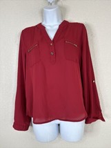 Sweet Wanderer Womens Size M Red Zippered Pocket V-neck Top Long Sleeve - £7.79 GBP