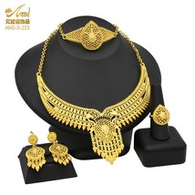 Indian Jewelry Set Wedding 24k Gold Color African Jewelry Dubai Bridal Sets Nige - £23.98 GBP