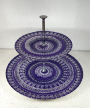 Argent Handmade Purple Silver Glass 2 Tier Serving Tray Stand Made in Turkey - £125.22 GBP
