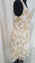 Huesday Women&#39;s Dress Large White Gold Floral Sleeveless Silk Blend - £14.62 GBP