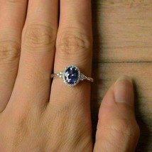 1.90 Ct Round Lab-Created Blue Sapphire and CZ Halo Engagement Ring 925 Silver - £75.74 GBP