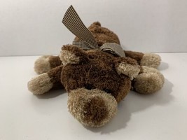 Animal Adventure brown tan plush stuffed floppy teddy bear plaid ribbon bow 2003 - $14.84