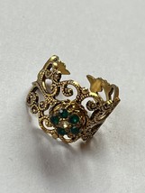 Vintage Wide Curlicue Goldtone Adjustable Band w Tiny Green &amp; Clear Rhin... - $9.49