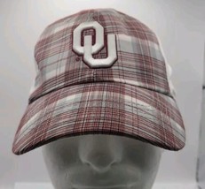 OU Oklahoma Sooners Hat Cap Strap Back Red Plaid White Football - £19.27 GBP