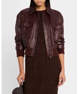 Chaqueta casual de piel de cordero borgoña para mujer genuina hecha a ma... - $205.64 CAD+