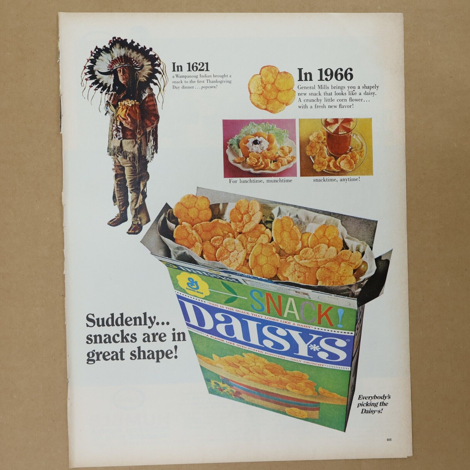 1966 General Mills Daisys Snack Esso Humble Oil Refinery Print Ad 10.5" x 13.5" - $7.20