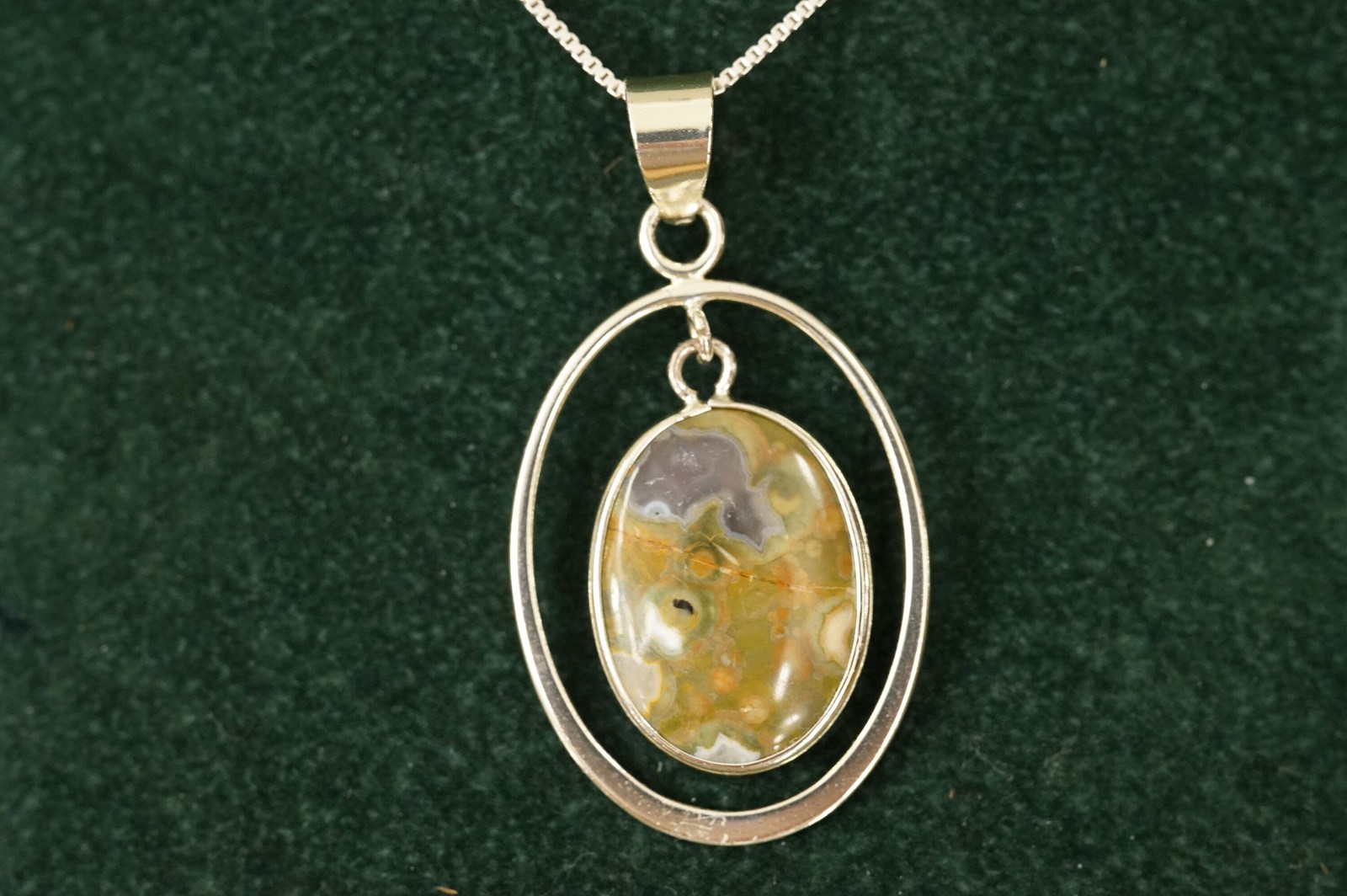 Primary image for Vintage Fine Jewelry Sterling Silver 925 Ocean Jasper Gemstone Pendant Necklace 