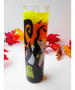 Halloween Candle Haunted Mansion Hand Painted Glass Vase Unscented White... - $38.12 CAD