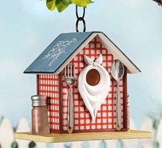 Hanging Restaurant Bird House 9" High Red Checkered Country Diner Poly Stone image 2