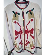Ugly Christmas Sweater Vtg Alison Craig Knit Cardigan Womens Medium - $26.60