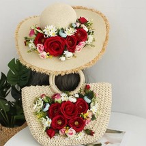 Handbag Handmade Flower Straw Bag Women Summer Beach Bag Large Capacity Woven Ba - £149.05 GBP