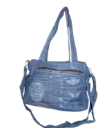 Sugar Skull 4492 Upcycled Denim Jean Bag Purse 12 x 11&quot; Blue - $40.73 CAD