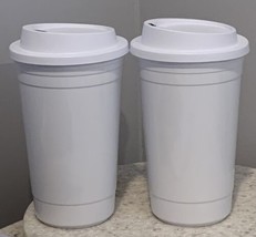 BPA Free Cup Lid Travel Mug Coffee To Go 16 oz White Reusable Insulated Lot of 2 - £8.83 GBP