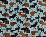 Cotton Animals on Wood Northwoods Plaid Cozy Cabin Fabric Print by Yard ... - $14.95