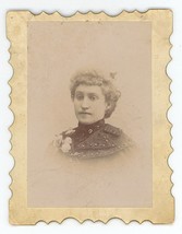 Antique Circa 1880s  ID&#39;d Cabinet Card Beautiful Woman With Curly Hair &amp; Flower - £7.43 GBP
