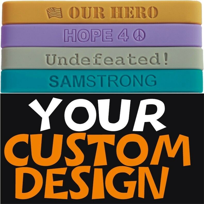 100 Custom Silicone Wristbands FREE OVERNIGHT SHIPPING! - £77.50 GBP