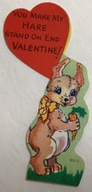 Vintage Die Cut Valentine’s Day Greeting Card Rabbit Hare Carrot Cute Bunny 755A - £3.91 GBP