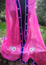 Dupatta Vintage Indian Bridal Pakistani Wedding Stole Chiffon Pink Beade... - £36.44 GBP