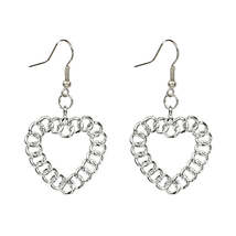 Silver-Plated Figaro Open Heart Drop Earrings - £10.21 GBP