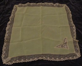 Vintage Nylon Scarf with Hand Attached Lace Trim and Inset - VGC - GORGEOUS - $7.91