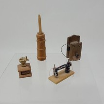 Vintage Wooden Miniatures Telephone Sewing Machine Butter Churner Coffee Grinder - £19.70 GBP