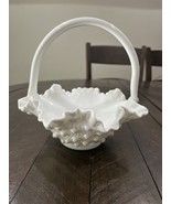 Fenton Milk Glass Wave Hobnail Basket Large Vintage Double Ruffled Edge 8” - $81.22 CAD