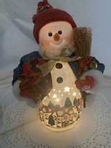 Vintage Ceramic Light up Snowman Figurine Power Chord with Switch Winter 10&quot; H - £9.49 GBP