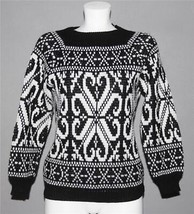 VTG Black &amp; White Scroll Right Side Neck Zipper No Collar Thick Sweater ... - £21.57 GBP