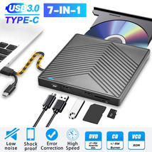 External CD DVD Drive for PC Laptop Windows 11 10 USB 3.0 Burner Reader Writer - £35.15 GBP