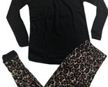 Mujer PEQUEÑA S Henley Térmico 2 PC Pijama Set Manga Larga Top Leopardo ... - $17.23