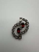 Vintage Red Rhinestone Brooch / Pendant 3.6cm - $21.78
