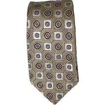 Robert Talbott Tie 100% Silk Tan With Blue Geo Design Mens Necktie 59L X 3.25W - £14.01 GBP