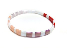 Tila miyuki flat beaded bracelet white red rose,stacking,stretch bracelet,minima - £16.43 GBP