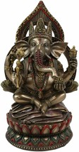 8&quot;H Hindu God Crowned Nritya Ganesha In Yoga Meditation On Lotus Throne Statue - £44.65 GBP