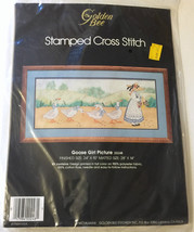 Vintage Golden Bee 24&quot; x 10&quot; Goose Girl Picture Stamped Cross Stitch 20248 - $34.64