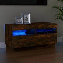 Industrial Rustic Smoked Oak Wooden TV Stand Media Unit Cabinet With LED Lights - £52.99 GBP