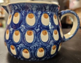 Heise Pottery Handmade Germany Handled Creamer Blue &amp; Bone colored with Dots - £19.71 GBP